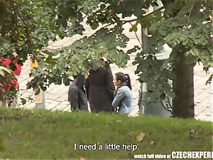 sex-positive Czech lady deepthroating strangers weenie in public